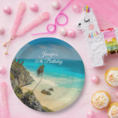 Assiettes En Carton Paradis tropical de plage avec palmiers Anniversai (Fête)