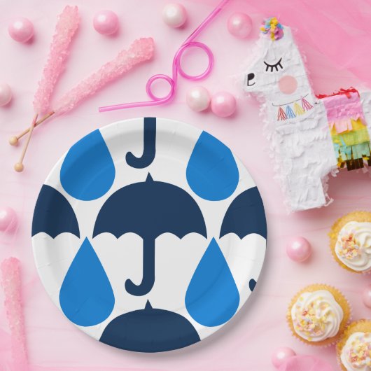 Assiettes En Carton Parapluie bleu et Motif Raindrop Design (Fête)