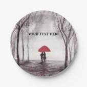 Assiettes En Carton Parapluie rouge couple d'amour 24 heures sur 24 (Devant)