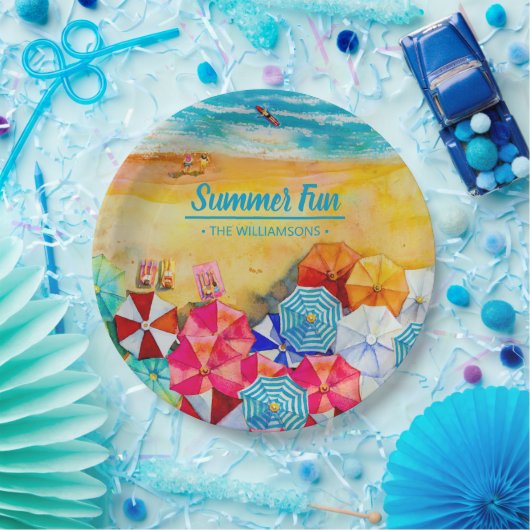 Assiettes En Carton Parapluies d'été sur le sable (Fête)