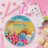 Assiettes En Carton Parapluies d'été sur le sable (Fête)