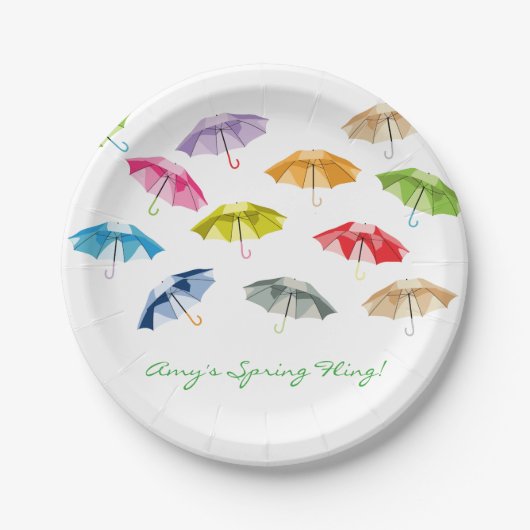 Assiettes En Carton Parapluies printanières (Devant)