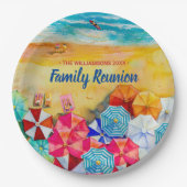 Assiettes En Carton Parasols de plage Reunion Familiale sur le sable (Devant)