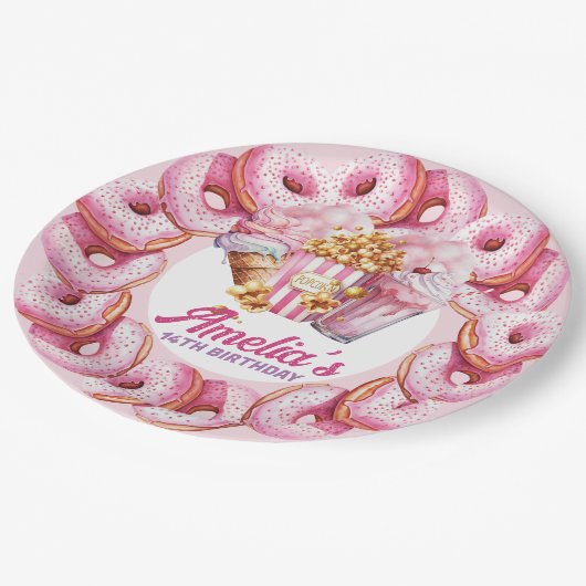 Assiettes En Carton Parc d'attractions Personnalisé rose (Angle)