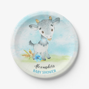 Assiettes En Carton Parc de Baby showers Watercolor Boy Goat