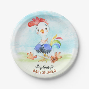 Assiettes En Carton Parc de Baby showers Watercolor Rooster