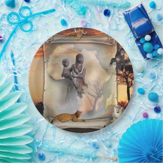 Assiettes En Carton Parchemin africain (Fête)