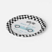 Assiettes En Carton Parcours de course bleu - Partir Baby shower (Angle)