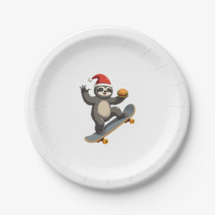 Assiettes En Carton PAResseux de noël Funny Christmas Skateboard Sloth