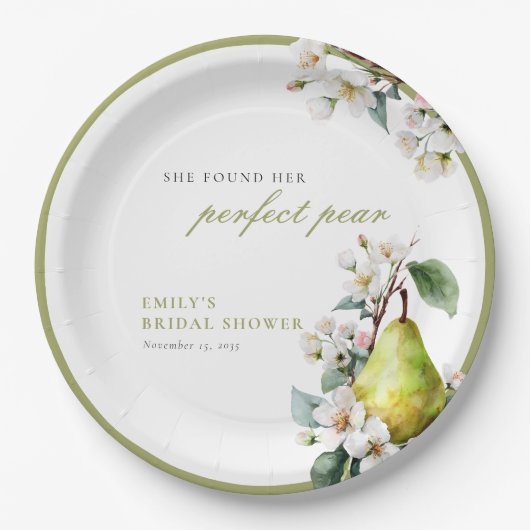 Assiettes En Carton Parfaite Douche de Mariée Florale à la Poire (Devant)