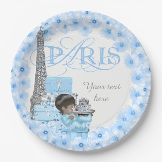 Assiettes En Carton Paris Baby shower Plaques en papier Ethnic Boy Bab (Devant)