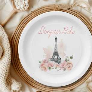 Assiettes En Carton Paris Bonjour Bebe Baby shower Floral Parisien