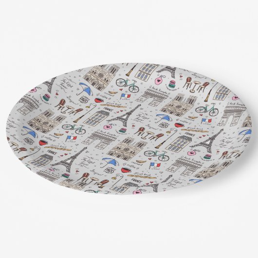 Assiettes En Carton Paris Doodles (Angle)