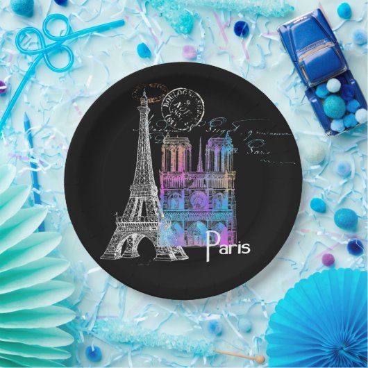Assiettes En Carton Paris Eiffel Notre Dame Rainbow Plaque Papier Fran (Fête)