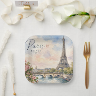 Assiettes En Carton Paris France Tour Eiffel rivière seine 