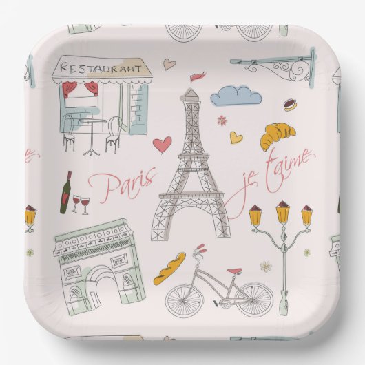 Assiettes En Carton Paris Tour Eiffel Fête Douche Anniversaire (Recto)