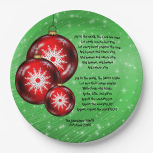 Assiettes En Carton Paroles De Noël Carol Joy To The World - 9"