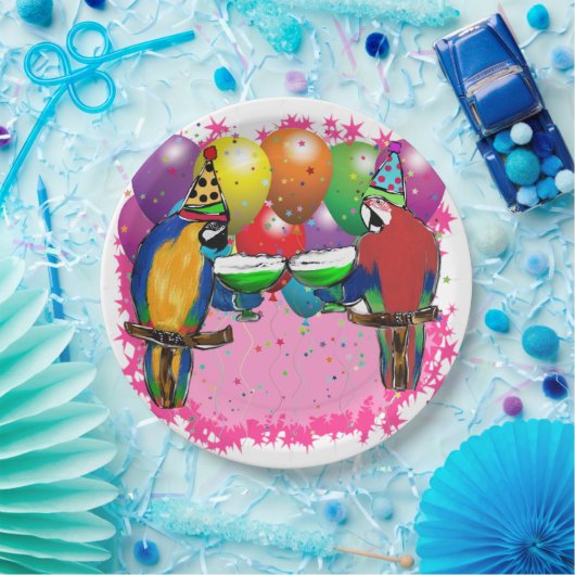 ASSIETTES EN CARTON PARROTS D'ANNIVERSAIRE (Fête)