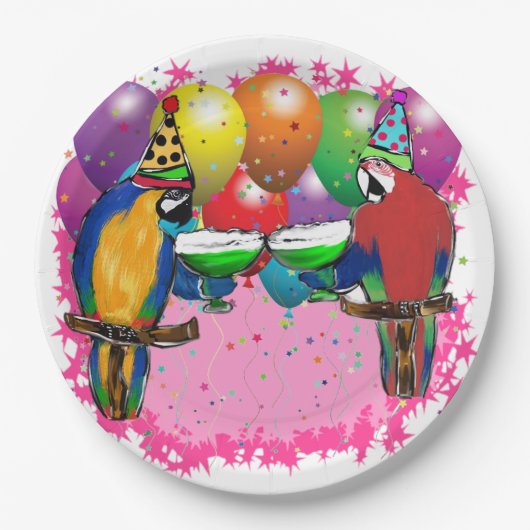 ASSIETTES EN CARTON PARROTS D'ANNIVERSAIRE (Devant)