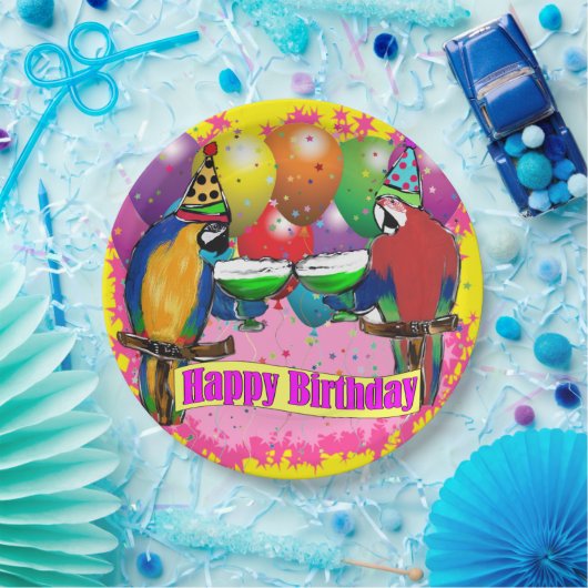 ASSIETTES EN CARTON PARROTS D'ANNIVERSAIRE (Fête)