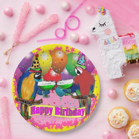 ASSIETTES EN CARTON PARROTS D'ANNIVERSAIRE (Fête)