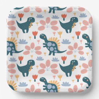 Assiettes En Carton Parti Anniversaire de enfant de Cute Dinosaur