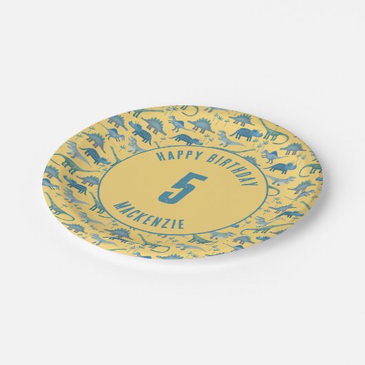 Assiettes En Carton Parti Anniversaire de enfant neutre de Dinosaur (Angle)