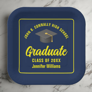 Assiettes En Carton Parti de graduation bleu bleu bleu marine