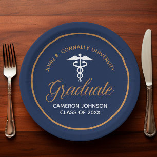 Assiettes En Carton Parti de graduation de l'école Médicale d'or bleu 