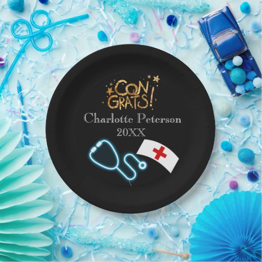 Assiettes En Carton Parti de graduation des infirmières noires moderne (Fête)