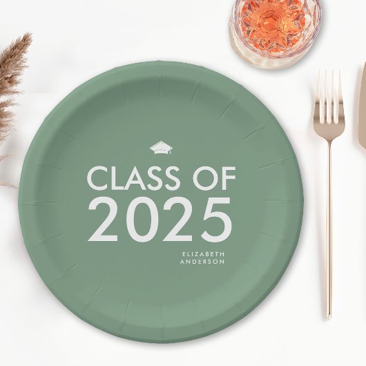 Assiettes En Carton Parti de Graduation Vert Gras Moderne