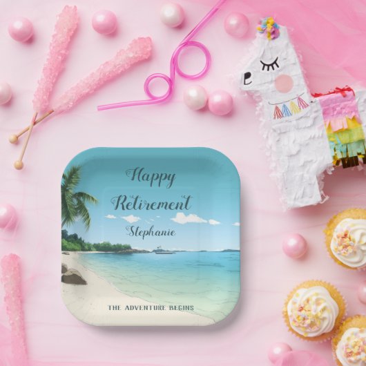 Assiettes En Carton Parti de retraite Tropical Beach Palm Trees (Fête)