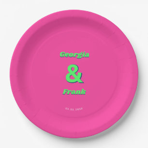 Assiettes En Carton Parti d'engagement Mariage rose et vert rétro
