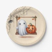 Assiettes En Carton Parti d'Halloween du Citrouille fantôme mignon (Devant)