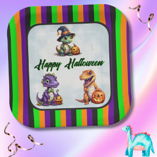 Assiettes En Carton Parti Dino-Mash d'Halloween