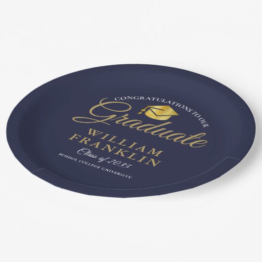 Assiettes En Carton Parti d'or bleu marine moderne (Angle)