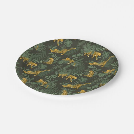 Assiettes En Carton Parti exotique Tropical Rainforest Motif léopard (Angle)