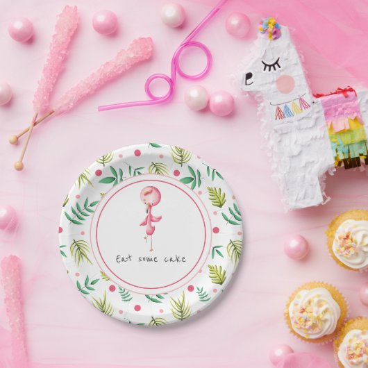Assiettes En Carton Parti Flamant rose rose et vert (Fête)