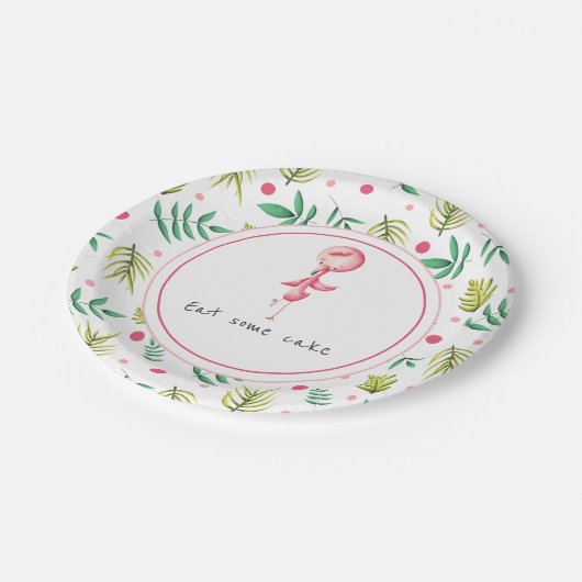 Assiettes En Carton Parti Flamant rose rose et vert (Angle)