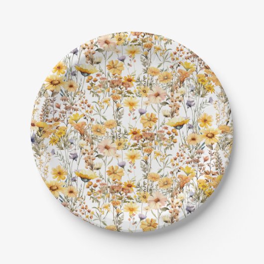 Assiettes En Carton Parti Fleur sauvage rustique jaune (Devant)