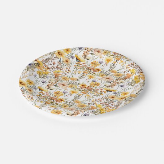 Assiettes En Carton Parti Fleur sauvage rustique jaune (Angle)