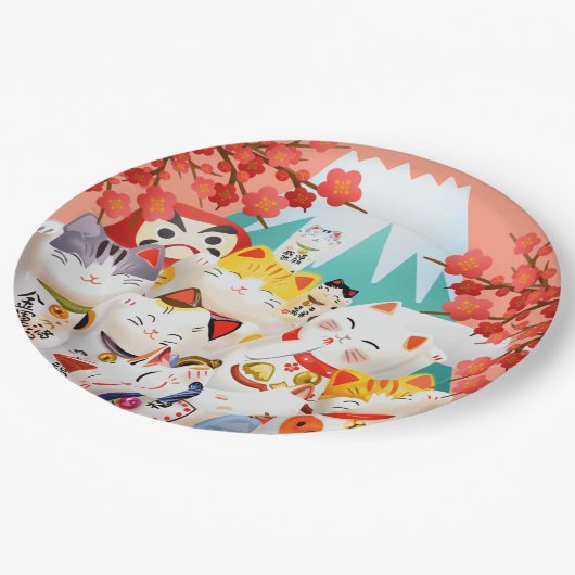 Assiettes En Carton Parti Manekineko Hanami (Angle)