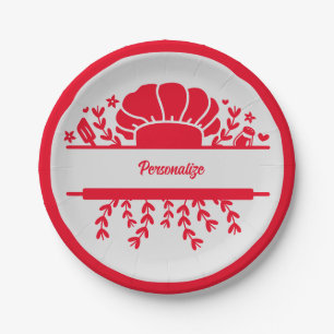 Assiettes En Carton Parti personnalisé du Casquette du chef, Red Grey