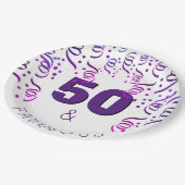 Assiettes En Carton Parti pourpre| 50 Joyeux 50e anniversaire (Angle)