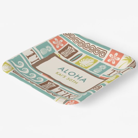 Assiettes En Carton Parti Retro Tiki Tropical Aloha Anniversaire (Angulaire)