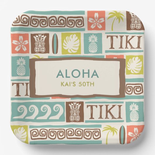 Assiettes En Carton Parti Retro Tiki Tropical Aloha Anniversaire (Recto)