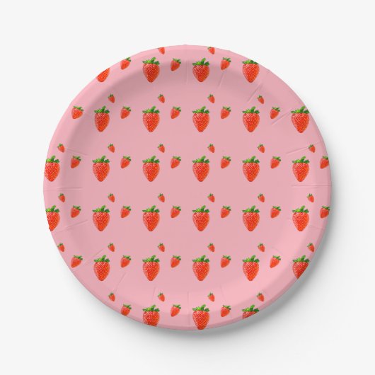 Assiettes En Carton Parti rose Motif aux fraises rouges (Devant)