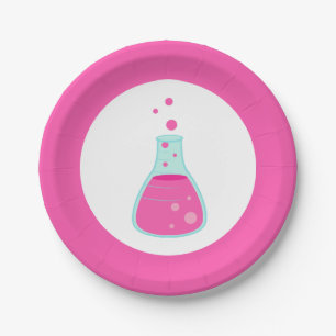Assiettes En Carton Parti scientifique de Beaker rose