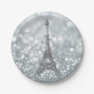 Assiettes En Carton Partie argentée de Tour Eiffel de Bling