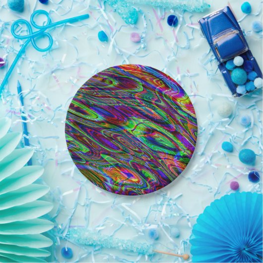 Assiettes En Carton Partie audacieuse verte pourpre psychédélique (Fête)